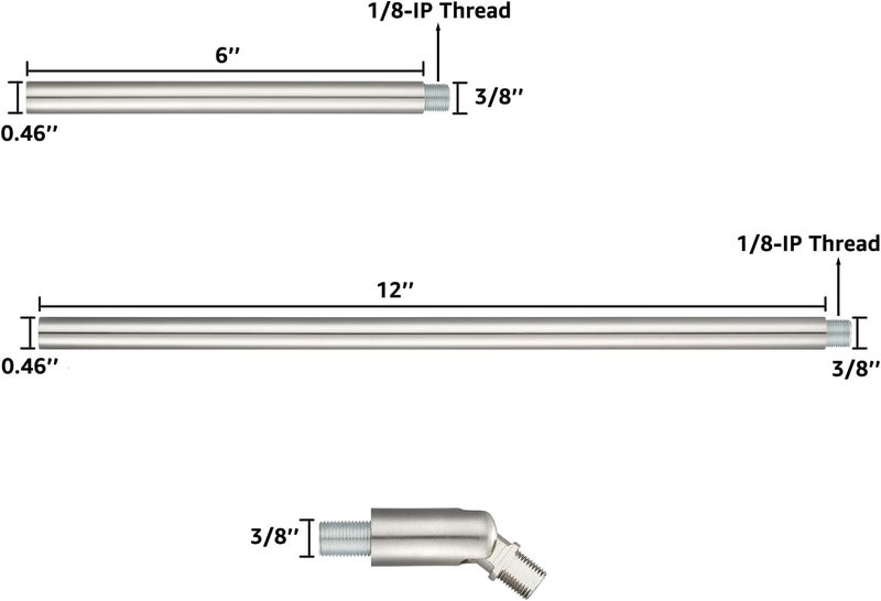 Canomo Chandelier Extension Poles Lighting Fixture Downrods with 1/8-IP Threaded 3/8" Diameter Insert Pipes and 180 Degrees Sloped Adapter for Pendant Light, Nickel (12 Inch and 6 Inch) - Image 3